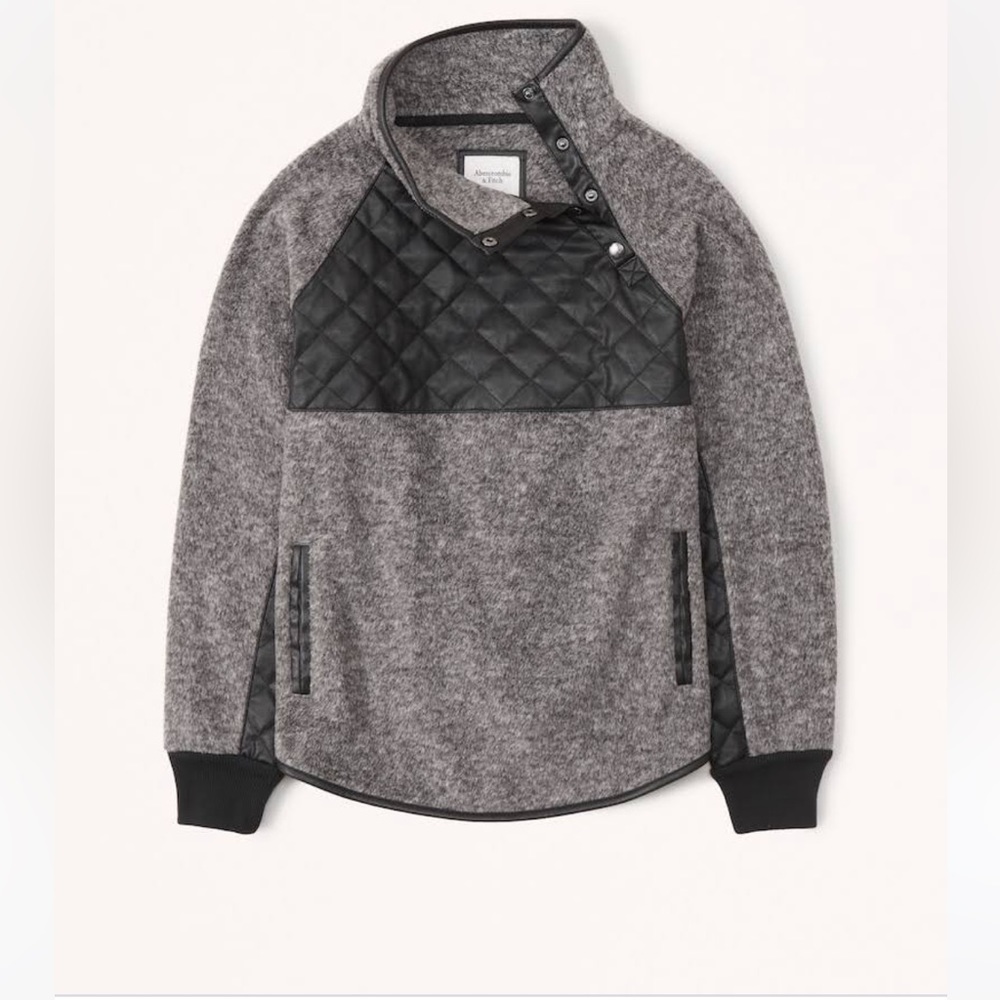 Abercrombie & Fitch Asymmetrical Snap-Up Fleece Dark Grey Size M